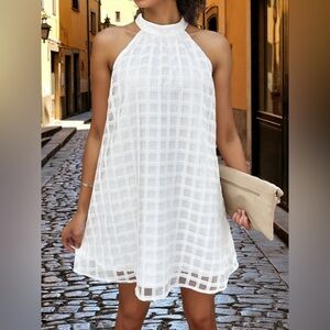 Tie Back Grid Pattern Mini Dress